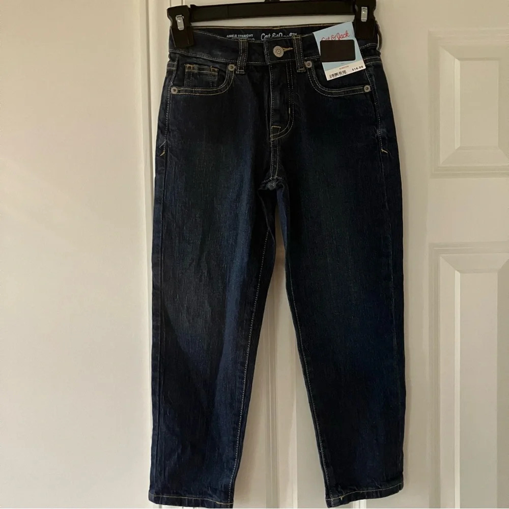 🐱 NWT Cat & Jack Girls’ Ankle Straight Stretch Denim Blue Jeans (7)